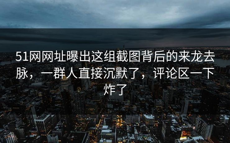 51网网址曝出这组截图背后的来龙去脉,一群人直接沉默了,评论区一下炸了
